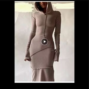 Long Sleeve Sexy Hoodie Patchwork Bodycon Party Maxi Dress Skinny Clubwear Club